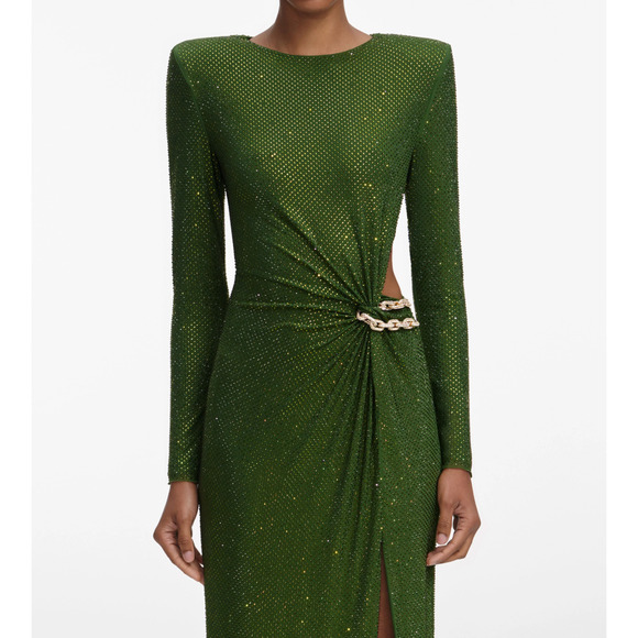 SELF PORTRAIT Olive Rhinestone Embellished Maxi Dress UK 8 US 4 - Picture 4 of 16